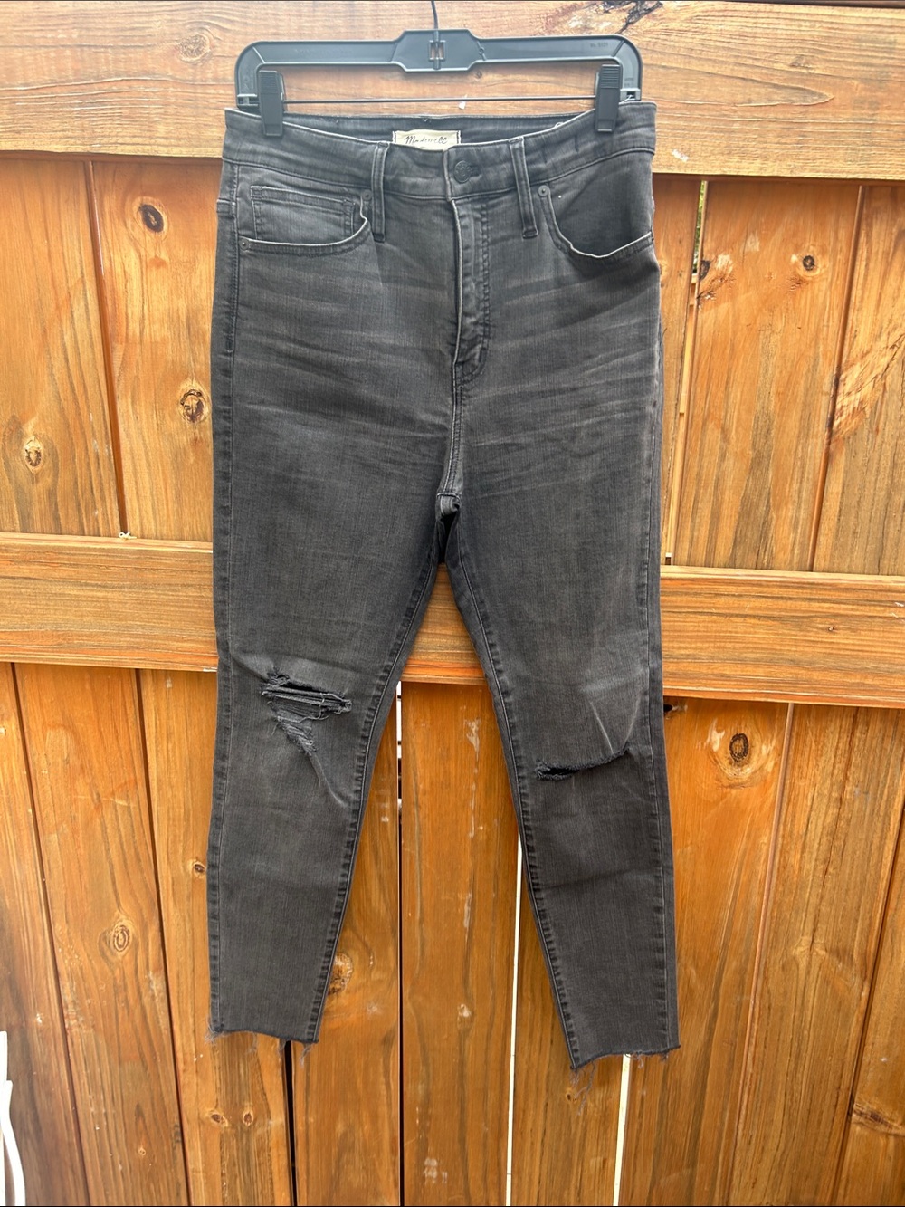 Madewell High-Rise Charcoal Distressed Skinny Jeans